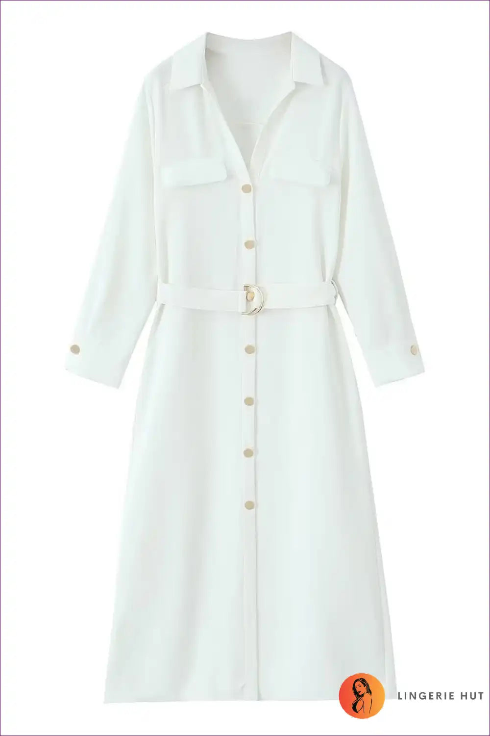 Collared Shirt Dress with Button Front and Belt Detail for Autumn, Casual, Everyday, Formal Wear,