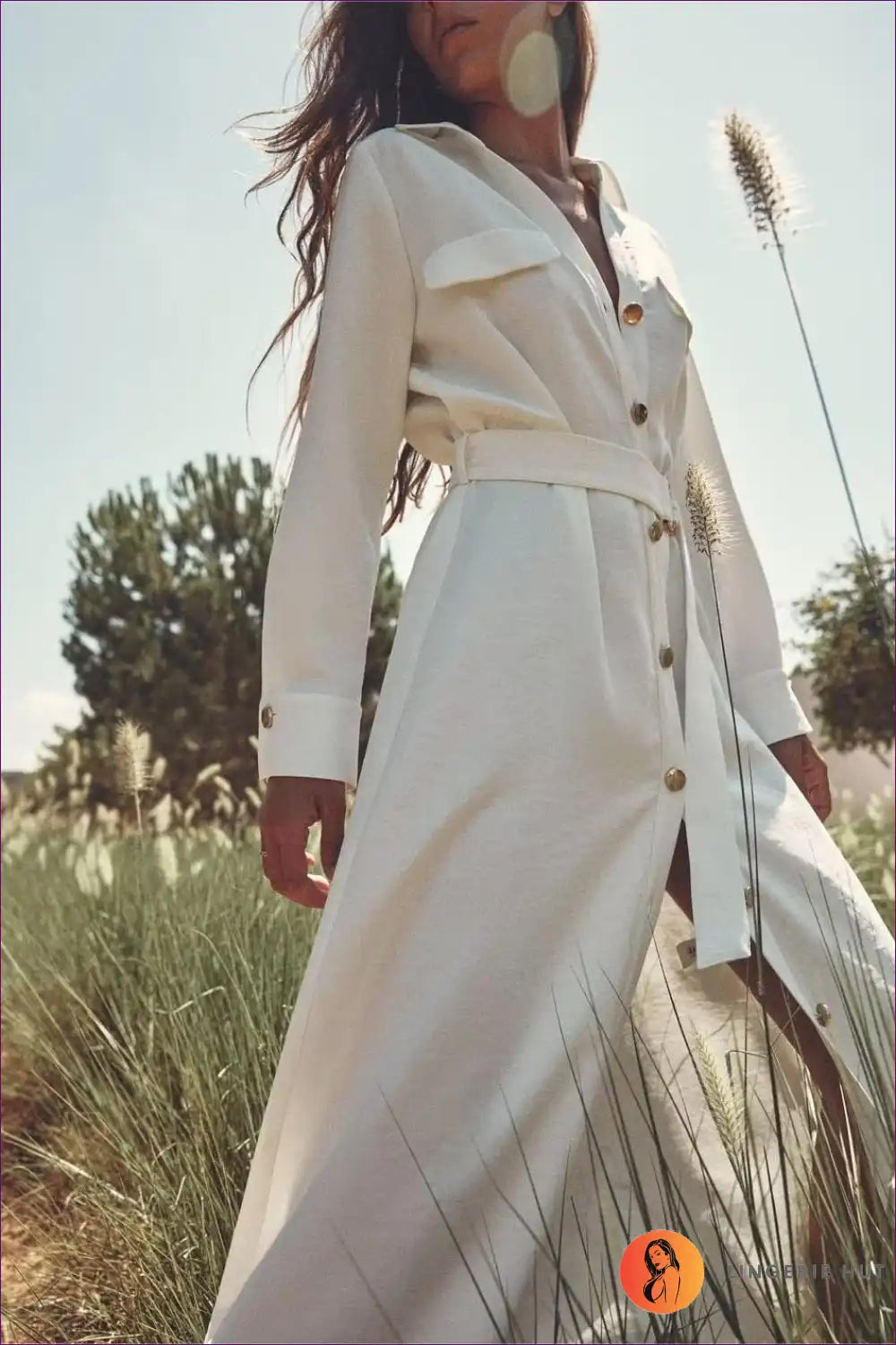 Collared Shirt Dress with Button Front and Belt Detail for Autumn, Casual, Everyday, Formal Wear,