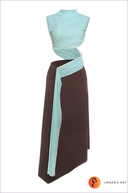 Colorblock Ribbon Cutout Maxi Dress - Trendy Party Nights for Clubwear, Crop, Cutout, Date Night,