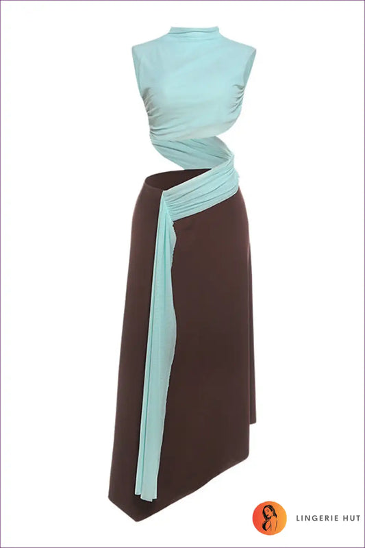 Colorblock Ribbon Cutout Maxi Dress - Trendy Party Nights for Clubwear, Crop, Cutout, Date Night,