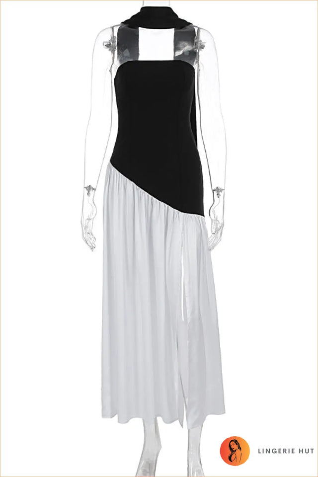 Maxi Dress with Halter Neck and Side Split - Understated Glamour