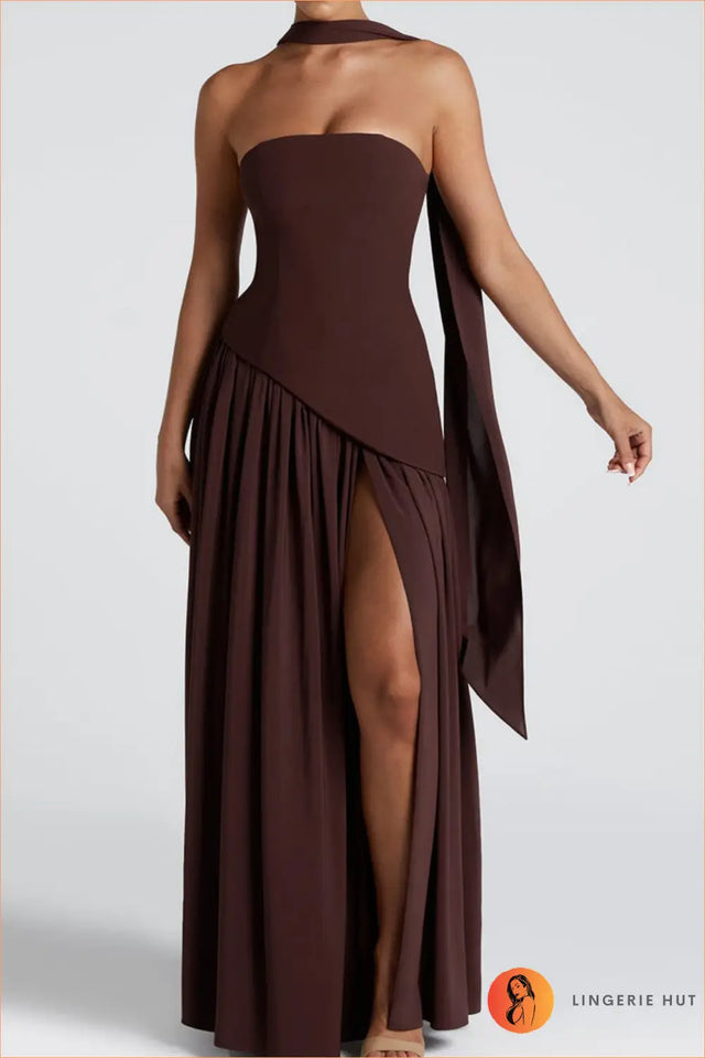Maxi Dress with Halter Neck and Side Split - Understated Glamour