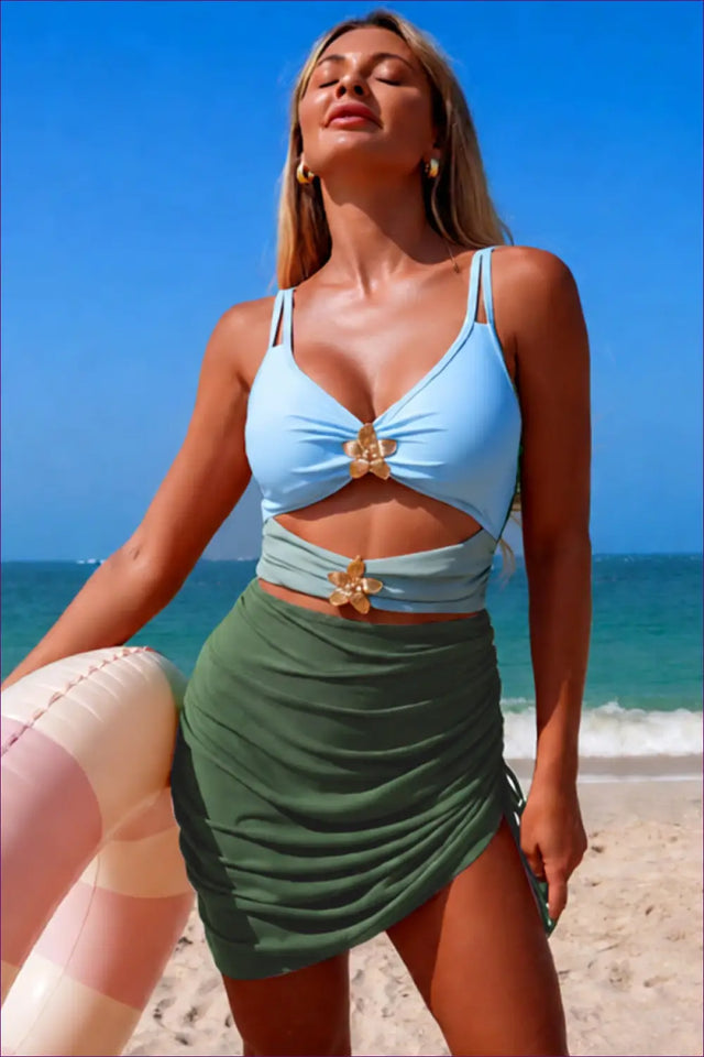 Colour Block Swim Set with Flower Hardware - Coastal Cocktail Hour
