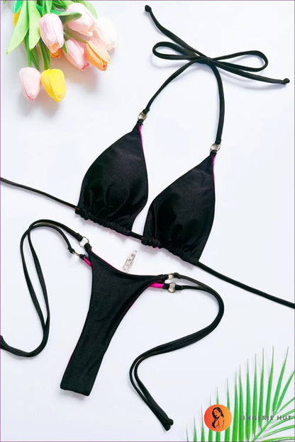 Contrast-piped Ring-strap Bikini - Neon Edge - s / Multi2 - Swimwear - Beachwear • just in • Party • Summer • Lingerie