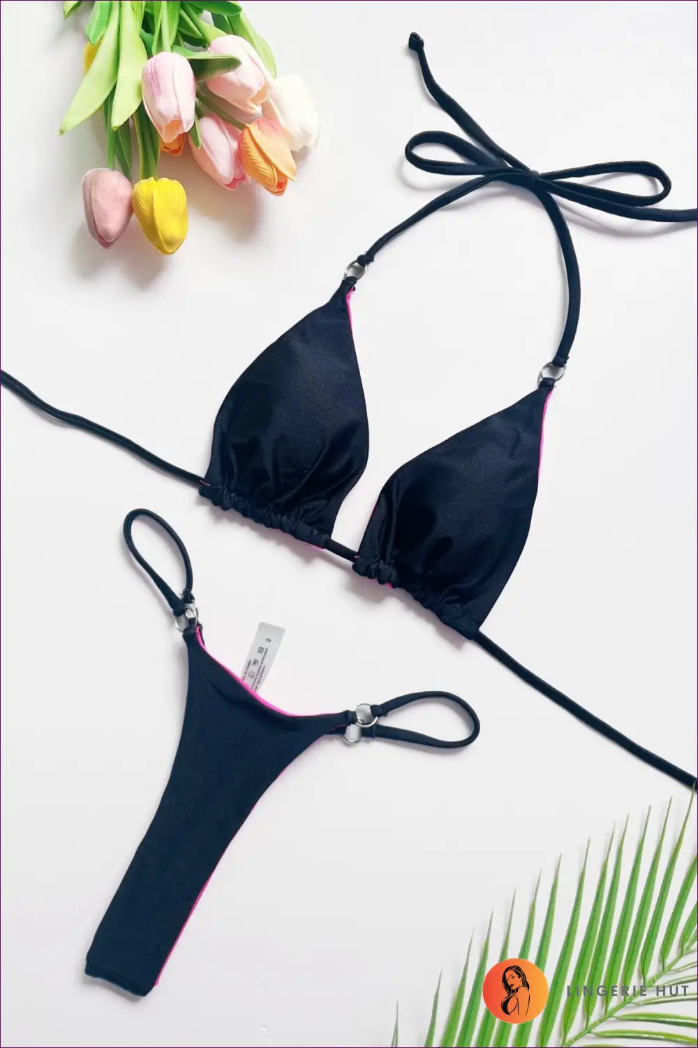 Contrast-piped Ring-strap Bikini - Neon Edge - s / Multi1 - Swimwear - Beachwear • just in • Party • Summer • Lingerie