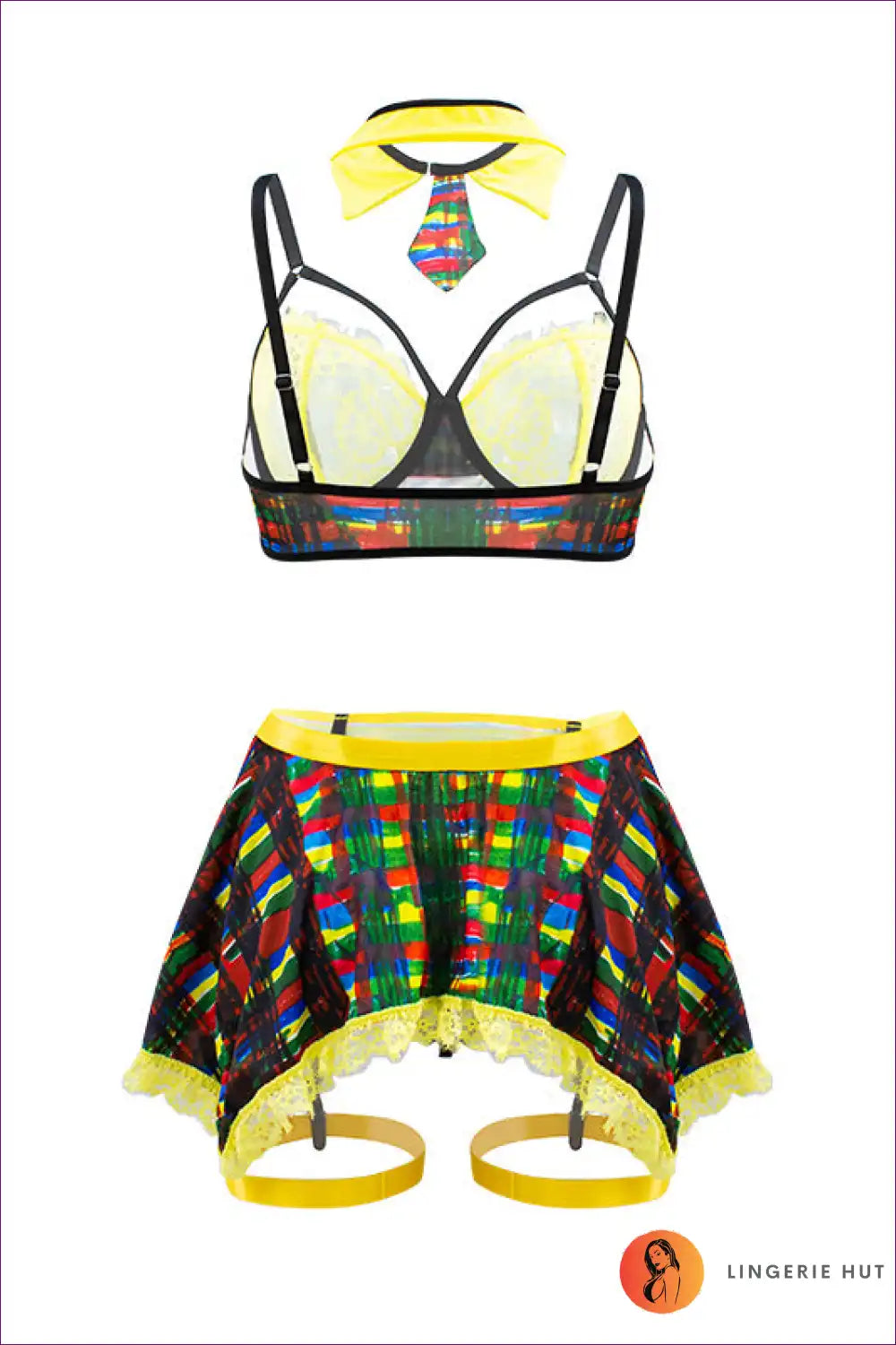 Contrast Split Bra and Panty Set with Stripe Detail - Bold for Bra, Cutout, Everyday, Lace, Lingerie