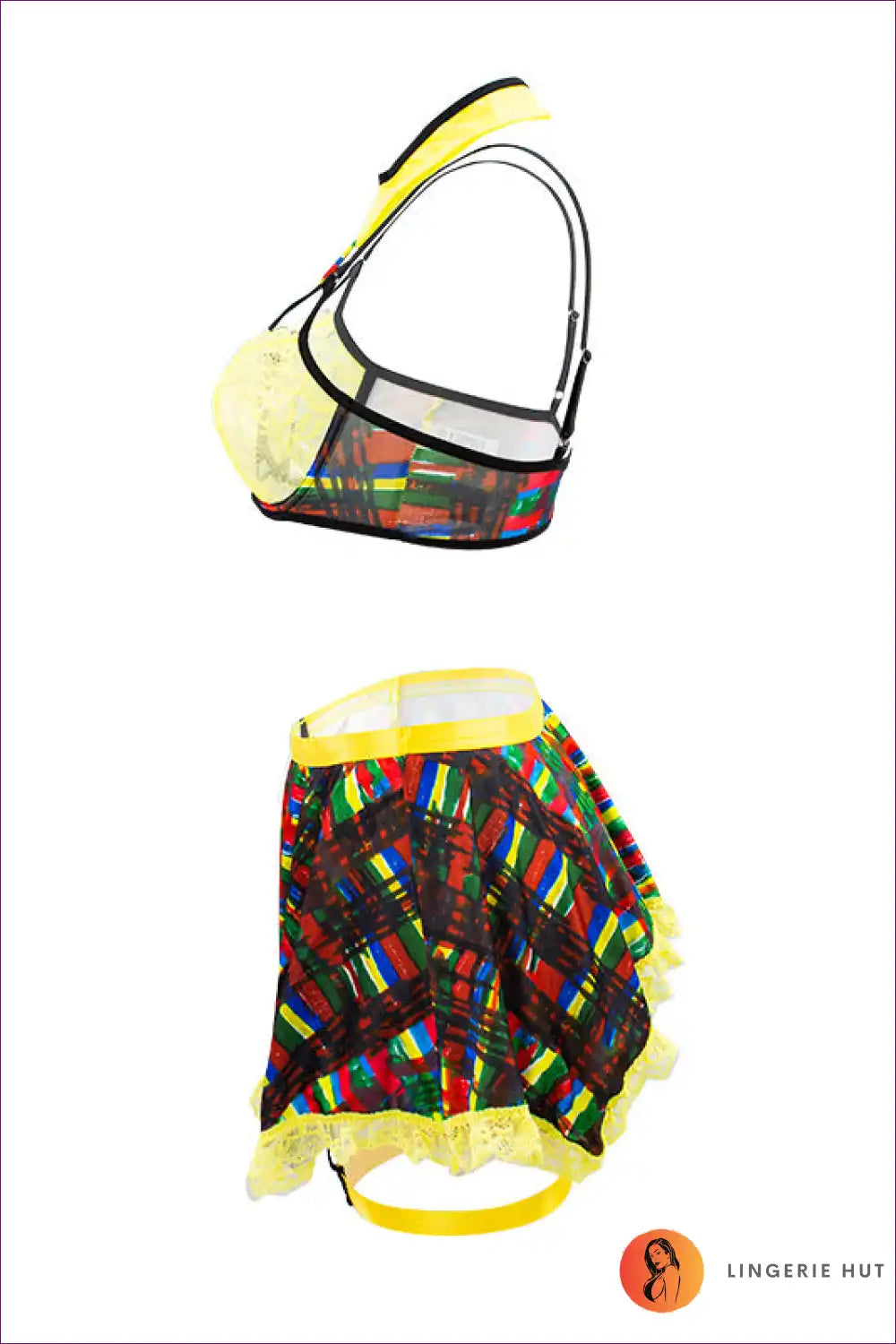 Contrast Split Bra and Panty Set with Stripe Detail - Bold for Bra, Cutout, Everyday, Lace, Lingerie