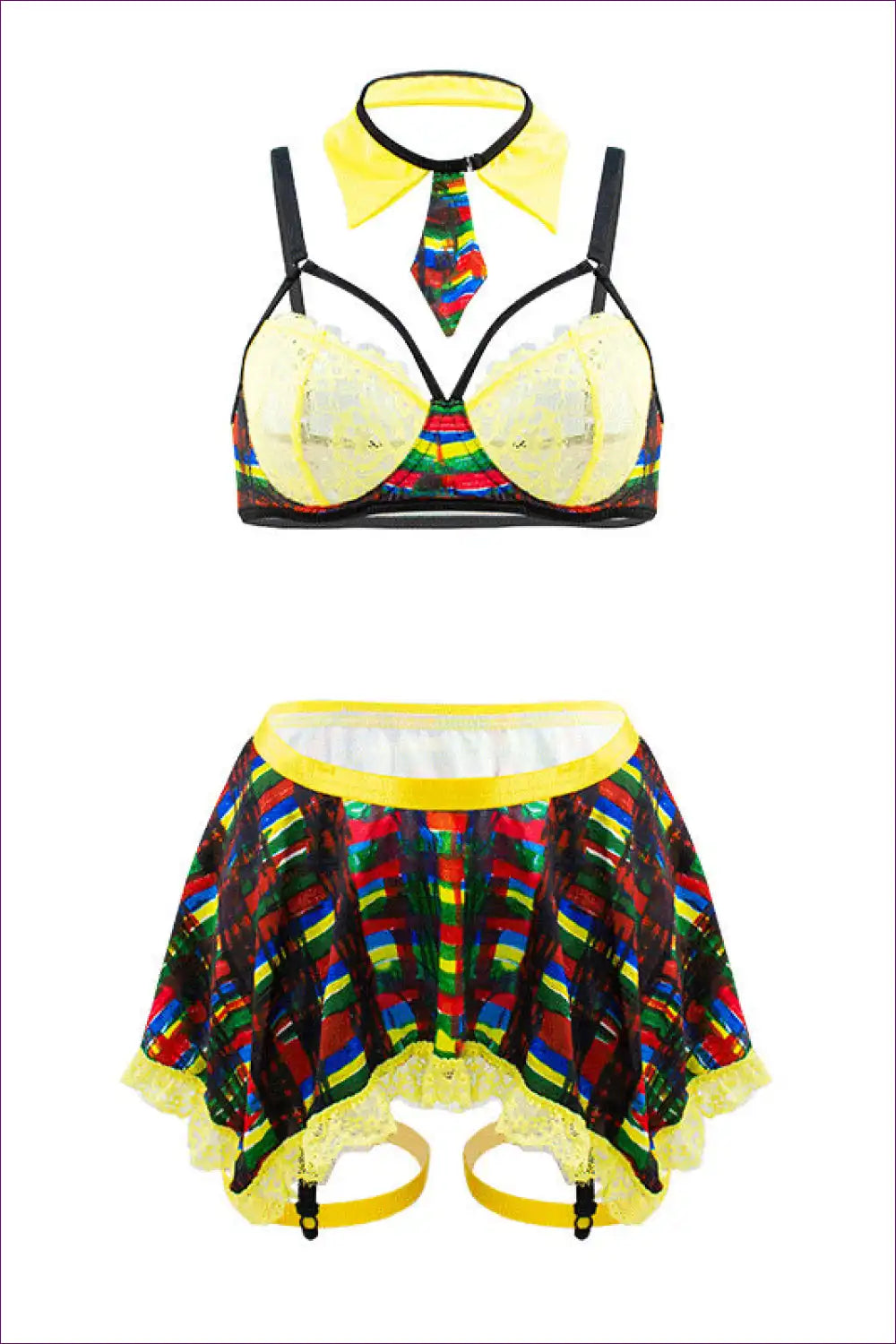 Contrast Split Bra and Panty Set with Stripe Detail - Bold for Bra, Cutout, Everyday, Lace, Lingerie