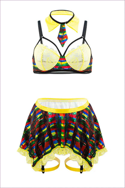 Contrast Split Bra and Panty Set with Stripe Detail - Bold for Bra, Cutout, Everyday, Lace, Lingerie