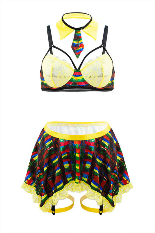 Contrast Split Bra and Panty Set with Stripe Detail - Bold for Bra, Cutout, Everyday, Lace, Lingerie