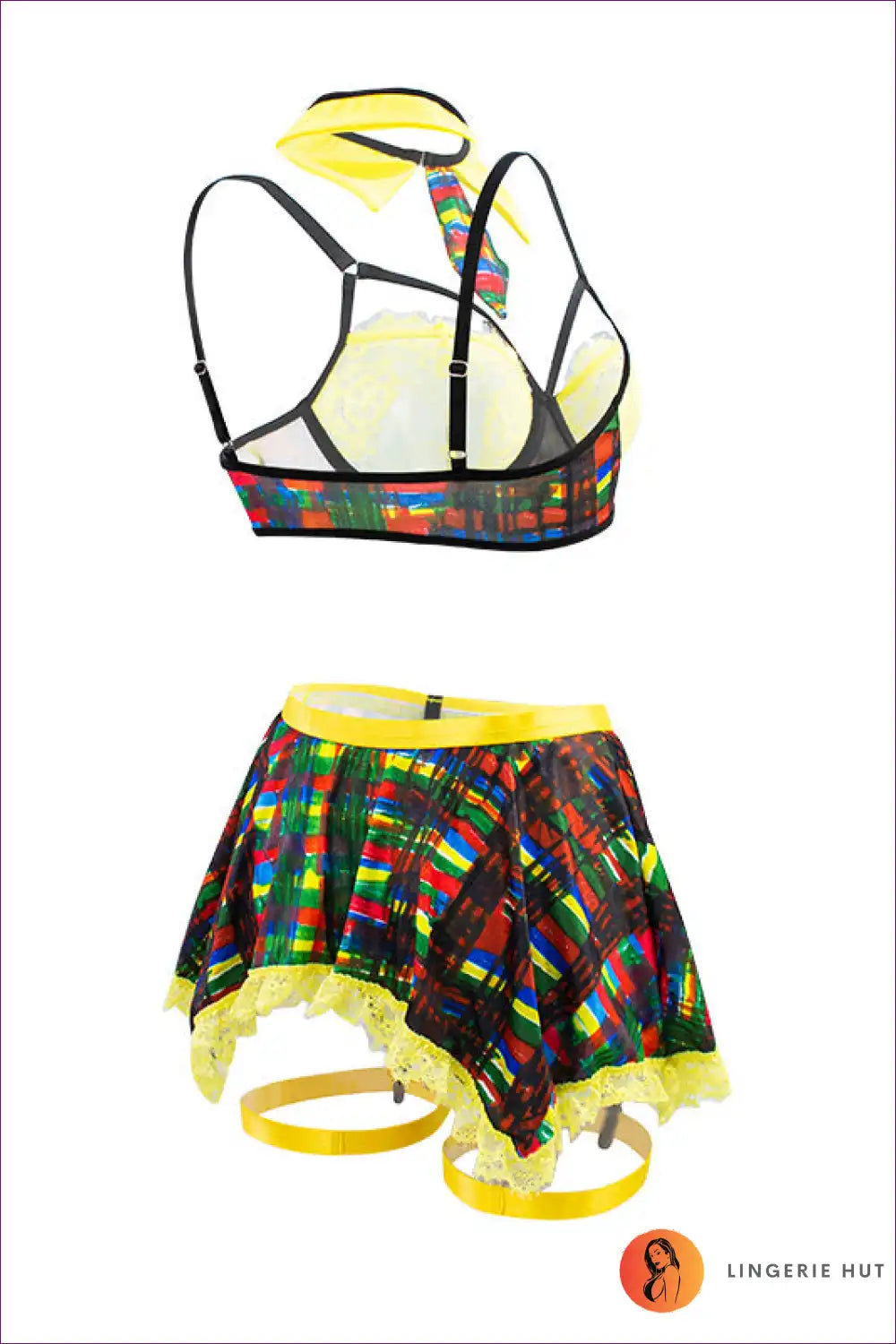 Contrast Split Bra and Panty Set with Stripe Detail - Bold for Bra, Cutout, Everyday, Lace, Lingerie