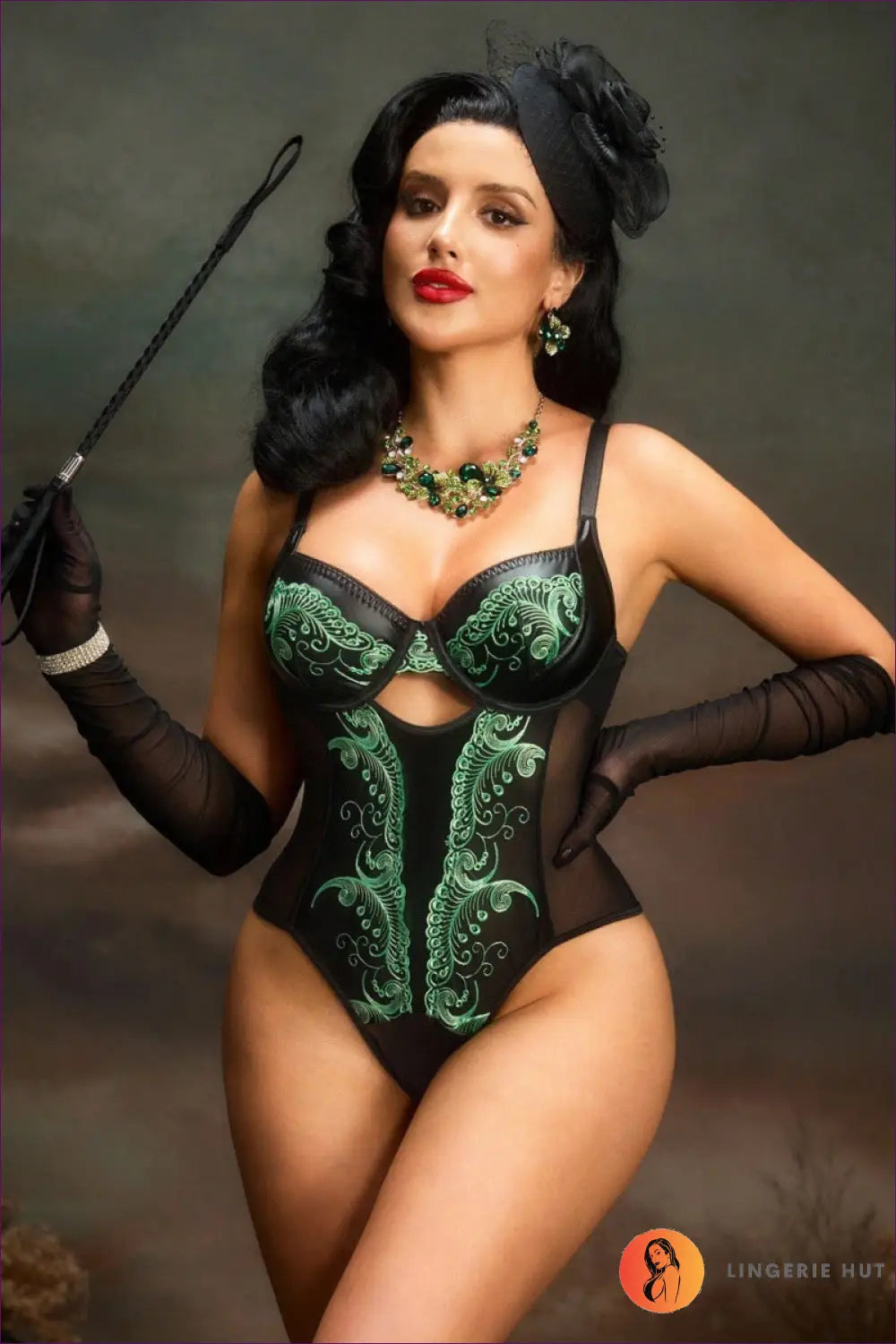 Corset Bodysuit with Fishnet Panels - Retro Siren Nights - s / Black - Boudoir • Floral - Lingerie Hut