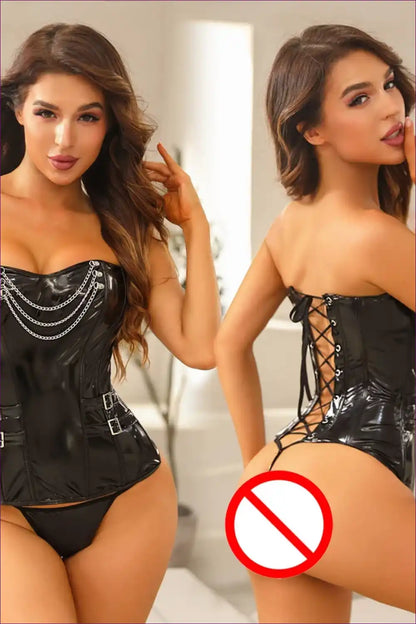 Corset Bodysuit with Metallic Chains - Modern Siren Appeal for Bodysuit, Boudoir, Clubwear, Corset, Date Night