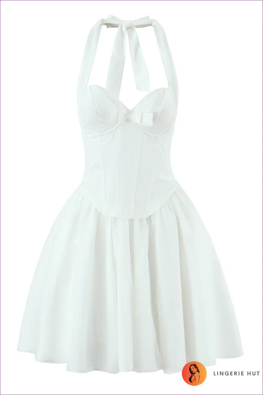 Corset Halter Tulle Mini Dress with Boning - Playful Bridal Chic for Bridal, Corset, Evening Wear, Halter,