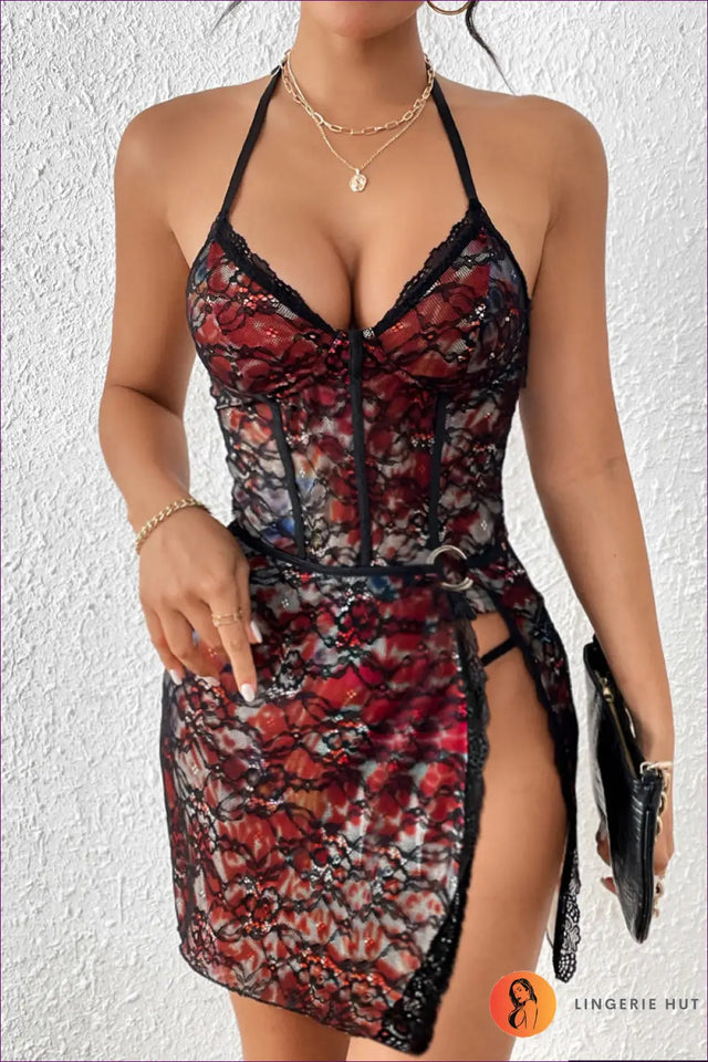 Floral Lace Mesh Teddy with Cutout Detail