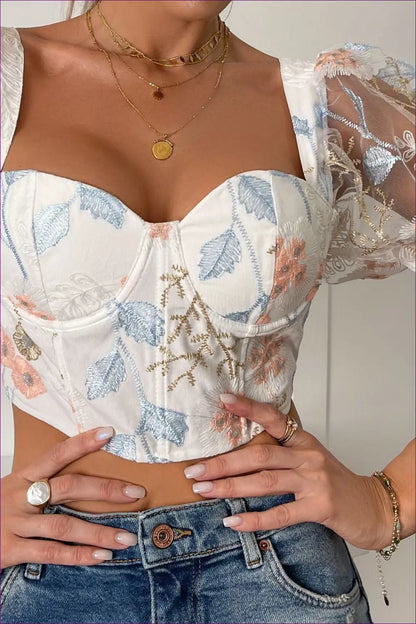 Corset Puff Sleeve Crop Top - Quiet Confidence - Shirts & Tops - Lingerie Hut - Adjustable Straps • All Season