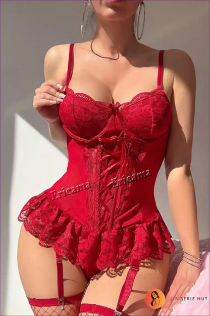 Corset Set with Lace Frill & Ribbon Lacing - Self-care Sunday for All Season, Boudoir, Corset, Date Night,