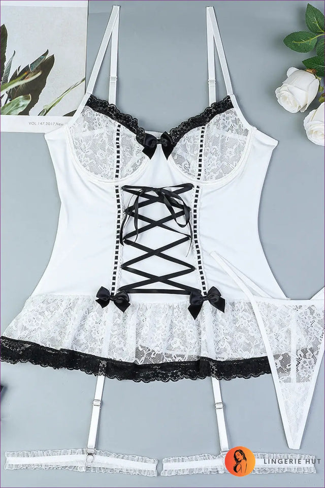 Lace Corset Set with Lace-Up Detail - Understated Glamour