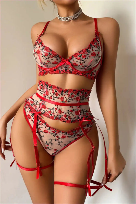 Corset Set with Rose Embroidery - Vintage Romance for Boudoir, Bra Set, Corset, Evening Wear, Everyday