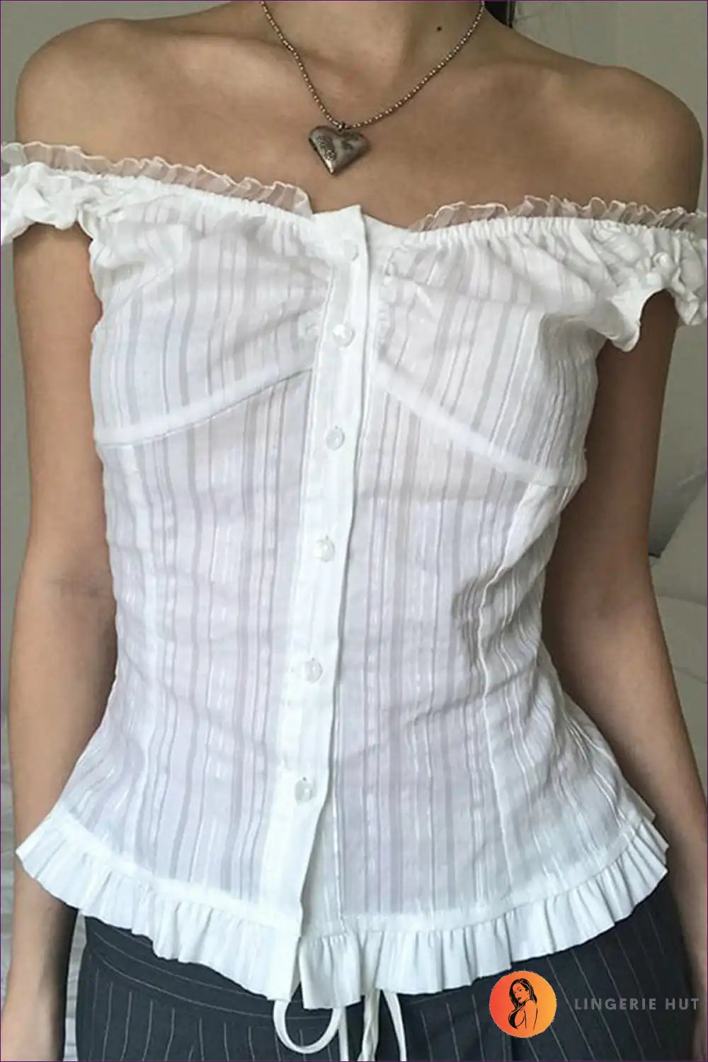 Corset Top with Ruffle Details - Romantic Statement for All Season, Corset, Cutout, Date Night, Evening Wear