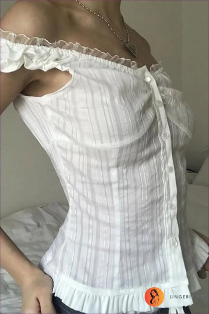 Corset Top with Ruffle Details - Romantic Statement for All Season, Corset, Cutout, Date Night, Evening Wear