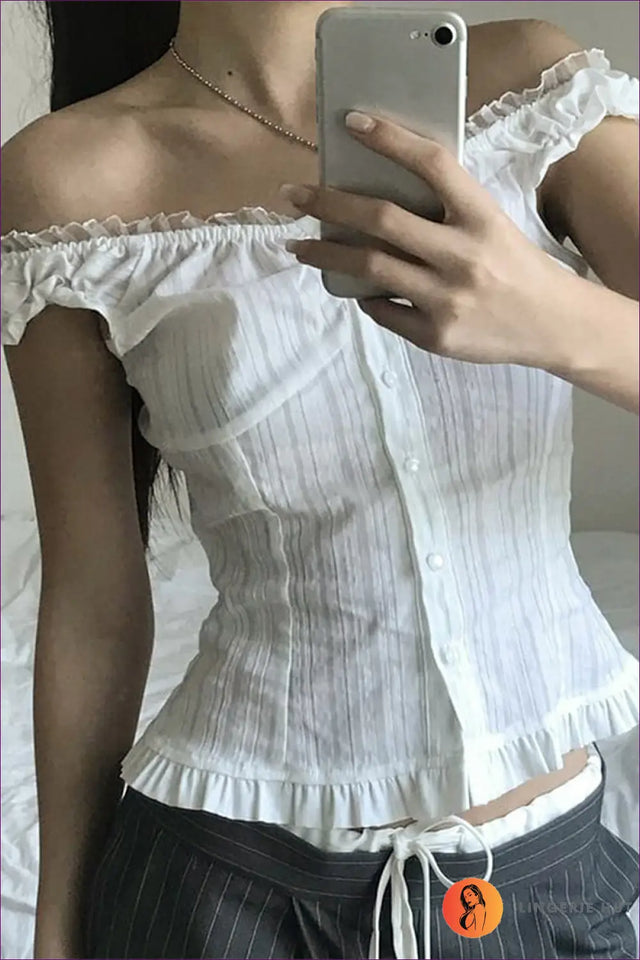 Ruffle Button Front Top