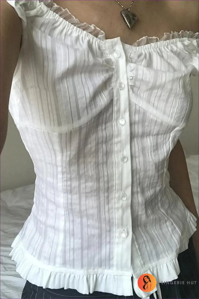 Ruffle Button Front Top