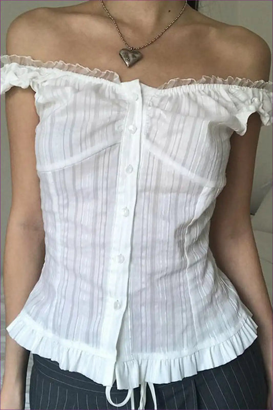 Corset Top with Ruffle Details - Romantic Statement for All Season, Corset, Cutout, Date Night, Evening Wear