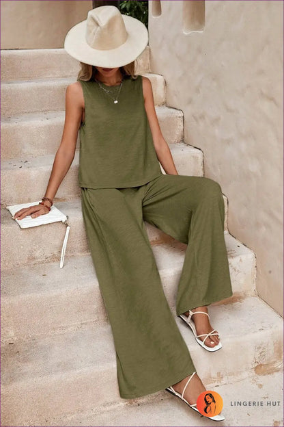 Cotton co Ord Set - Effortless Summer Ease - s / Green - Outfit Sets - Lingerie Hut - Casual • Everyday • Loungewear