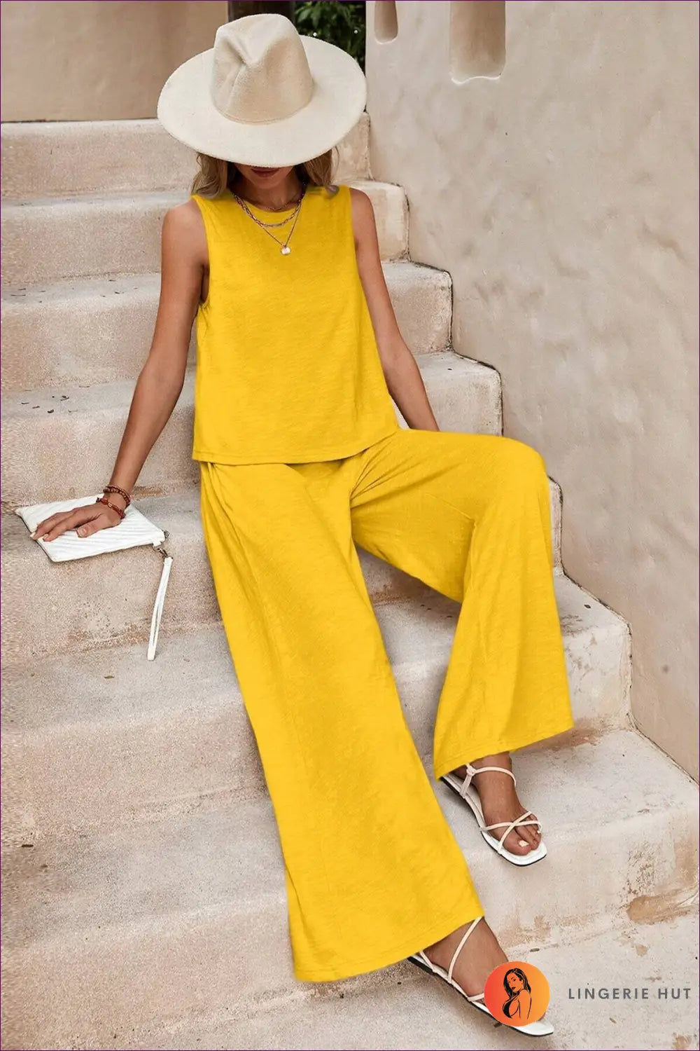 Cotton co Ord Set - Effortless Summer Ease - s / Yellow - Outfit Sets - Lingerie Hut - Casual • Everyday • Loungewear