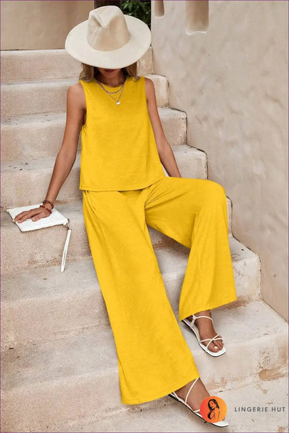 Cotton co Ord Set - Effortless Summer Ease - s / Yellow - Outfit Sets - Lingerie Hut - Casual • Everyday • Loungewear