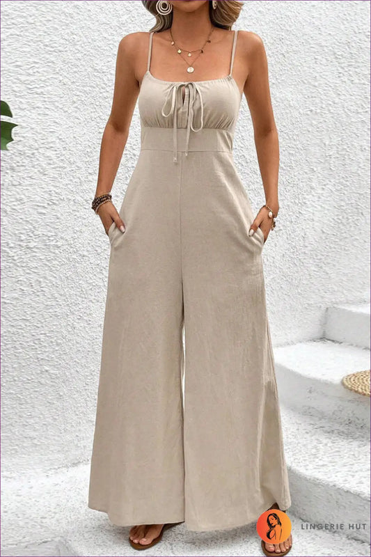 Cotton Spaghetti Strap Jumpsuit - Summer Evenings Sorted - s / Khaki - One-pieces - Lingerie Hut - Backless • Boho