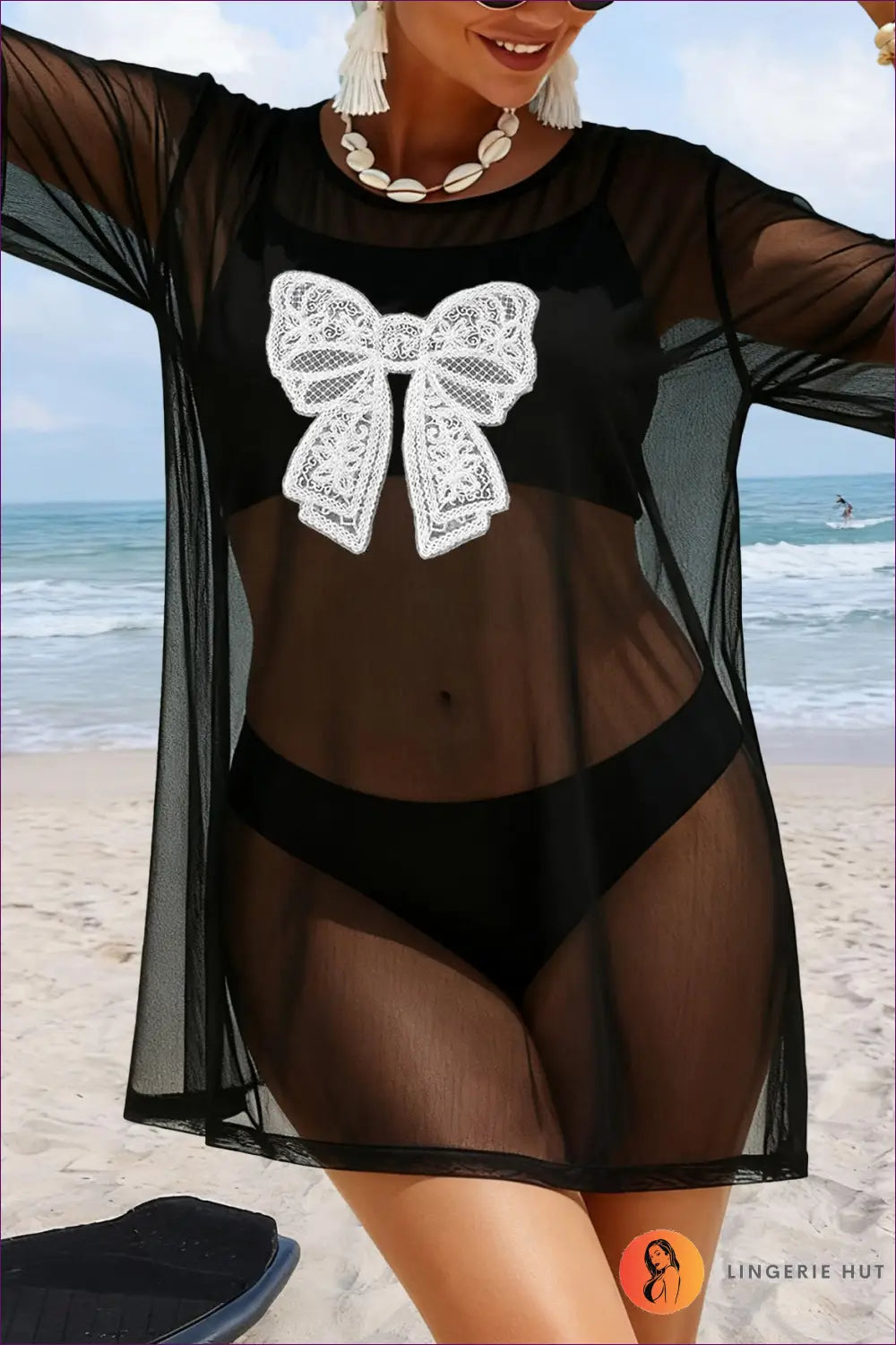 Cover-up with Lace Bow Detail - Beach to Bar Elegance - s / Black Big Bowknot - Cover Up - Lingerie Hut - Beachwear