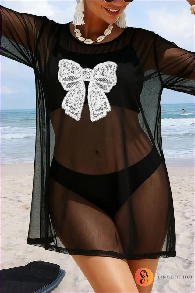 Cover-Up with Lace Bow Detail - Beach to Bar Elegance