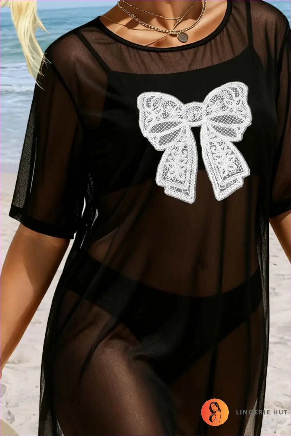 Cover-up with Lace Bow Detail - Beach to Bar Elegance - Cover Up - Lingerie Hut - Beachwear • Boho • Casual • Glamour