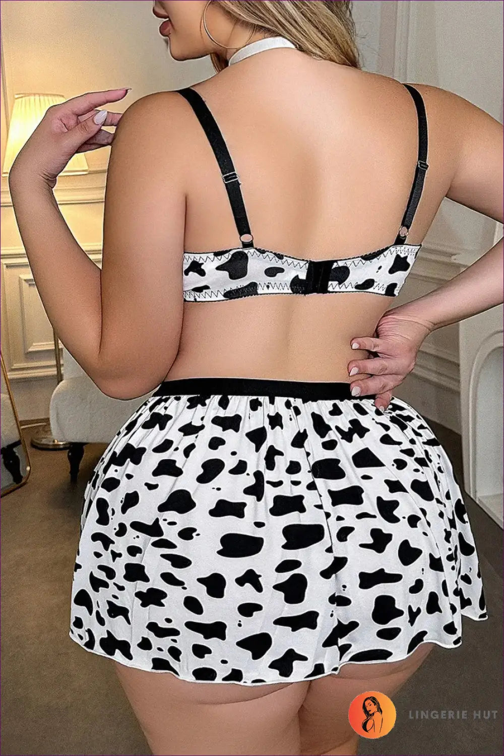 Cow Print Costume with Bow Apron Skirt - Playful Confidence - just in • Party • Role Play • Theme Parties - Lingerie Hut