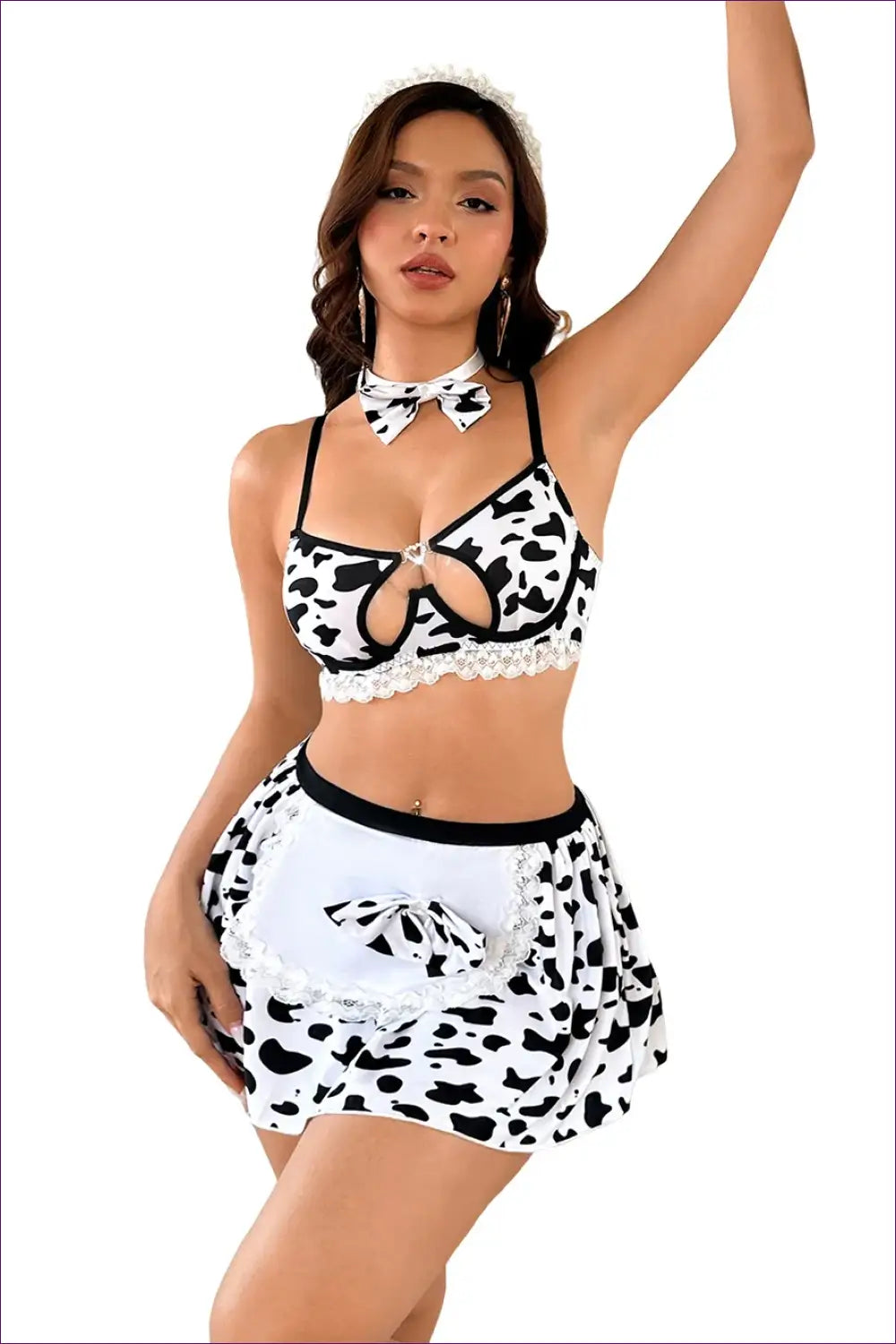Cow Print Costume with Bow Apron Skirt - Playful Confidence - just in • Party • Role Play • Theme Parties - Lingerie Hut