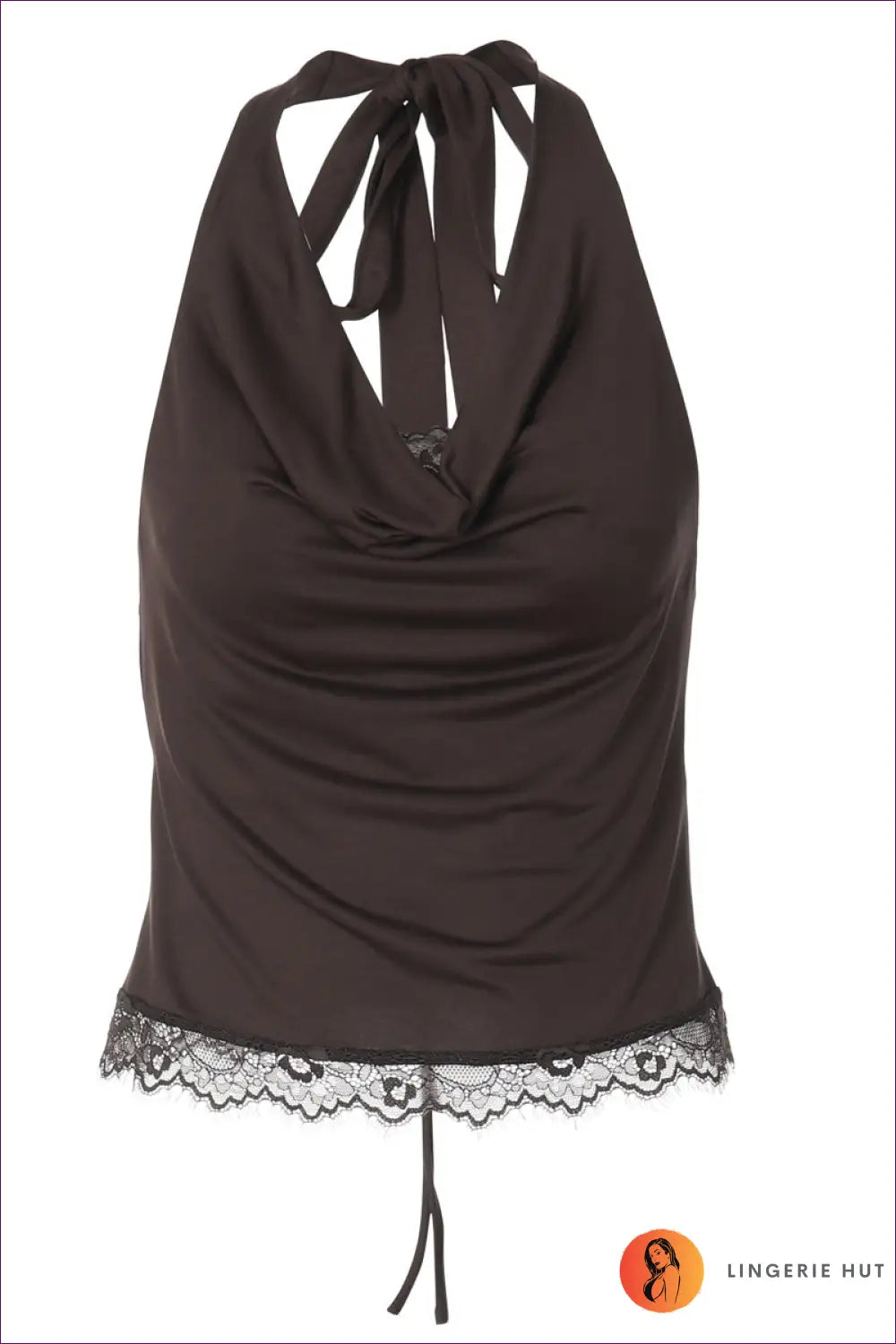 Cowl Neck Halter Crop Top with Lace Trim - Summer Evenings Sorted - Casual • Clothing • Date Night • Everyday