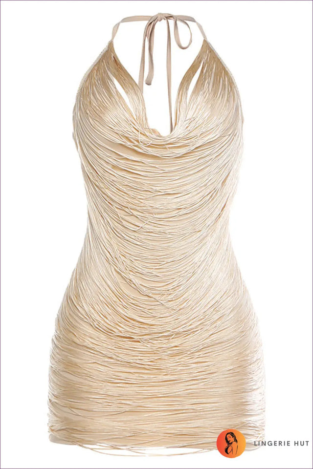 Cowl Neck Halter Mini Dress with Tassels - Effortless Evenings