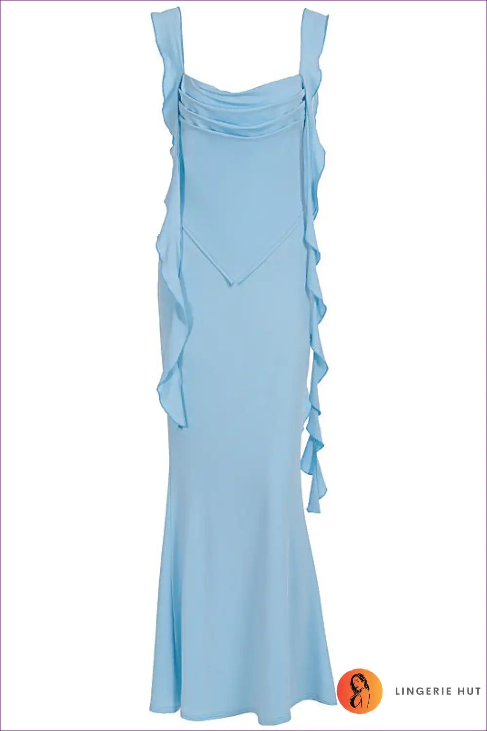 Cowl Neck Ruffle Maxi Dress with Ribbon Detail for Parties Backless, Evening Wear, just In, Maxi, Party
