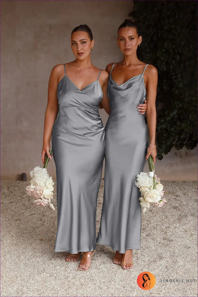 Cowl Neck Satin Maxi Dress - Elegant Summer Evenings