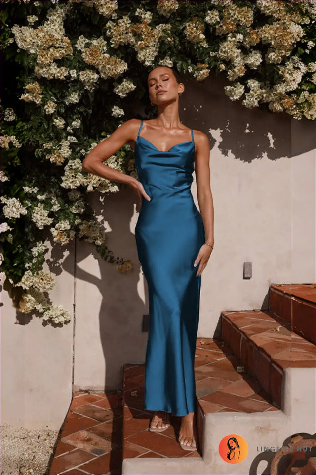 Cowl Neck Satin Maxi Dress - Elegant Summer Evenings