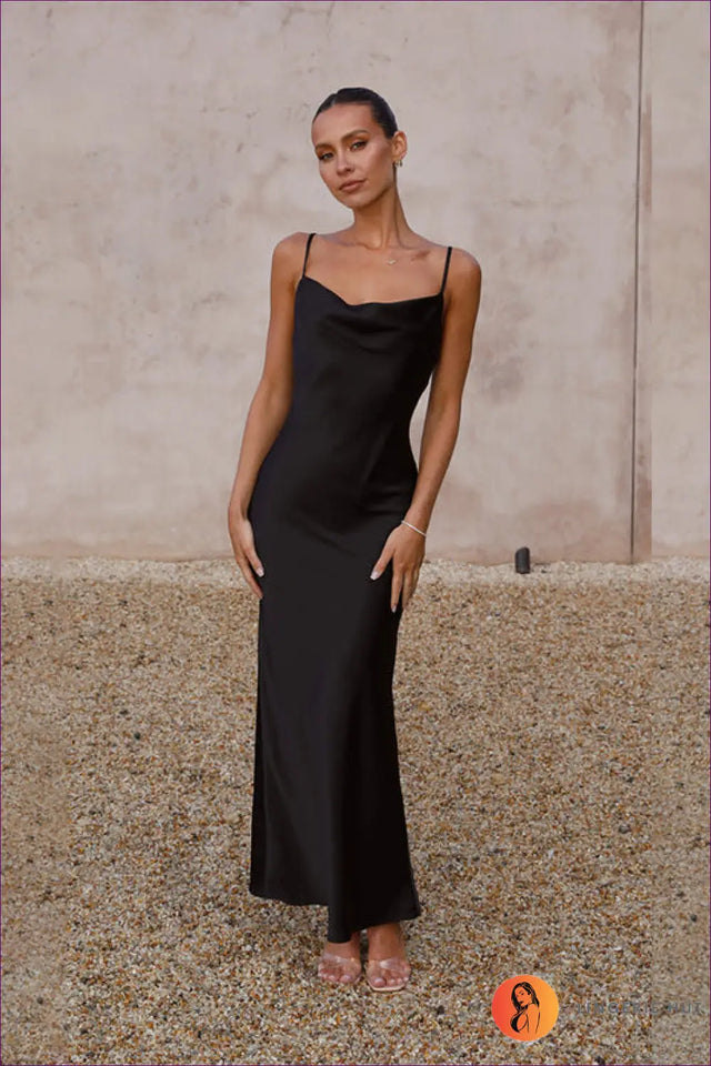 Cowl Neck Satin Maxi Dress - Elegant Summer Evenings