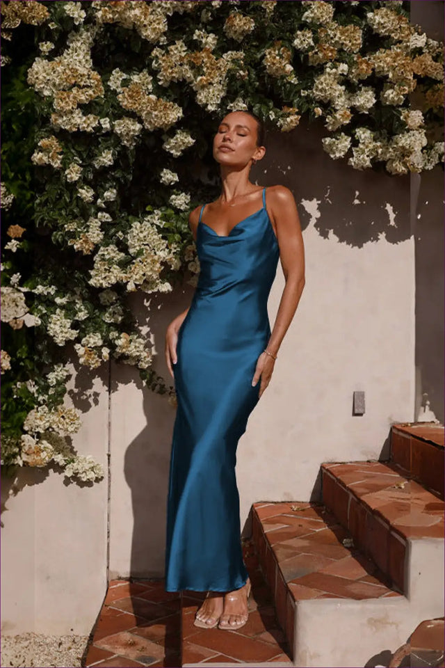 Cowl Neck Satin Maxi Dress - Elegant Summer Evenings