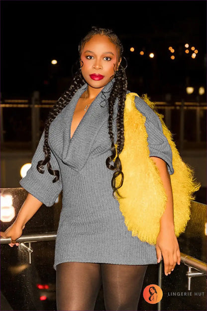 Cowl Neck Sweater Dress with Relaxed Fit - Effortless Winter Chic for Autumn, Casual, Everyday, just In,