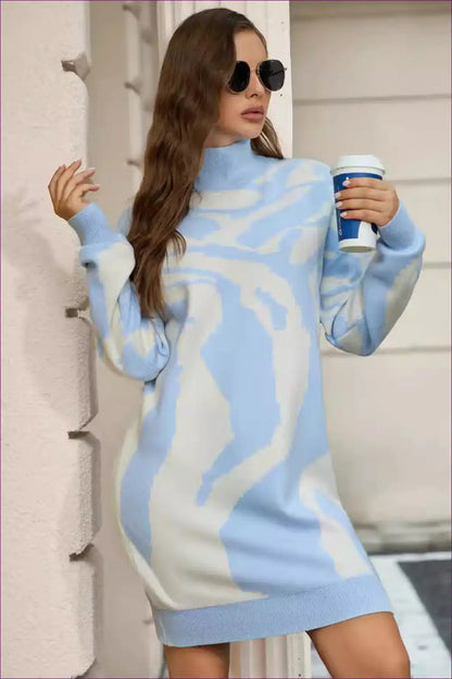 Cozy Blue Turtleneck Sweater Dress - Winter Warmth Meets Style for Autumn, Casual, Dress, Everyday, Glamour