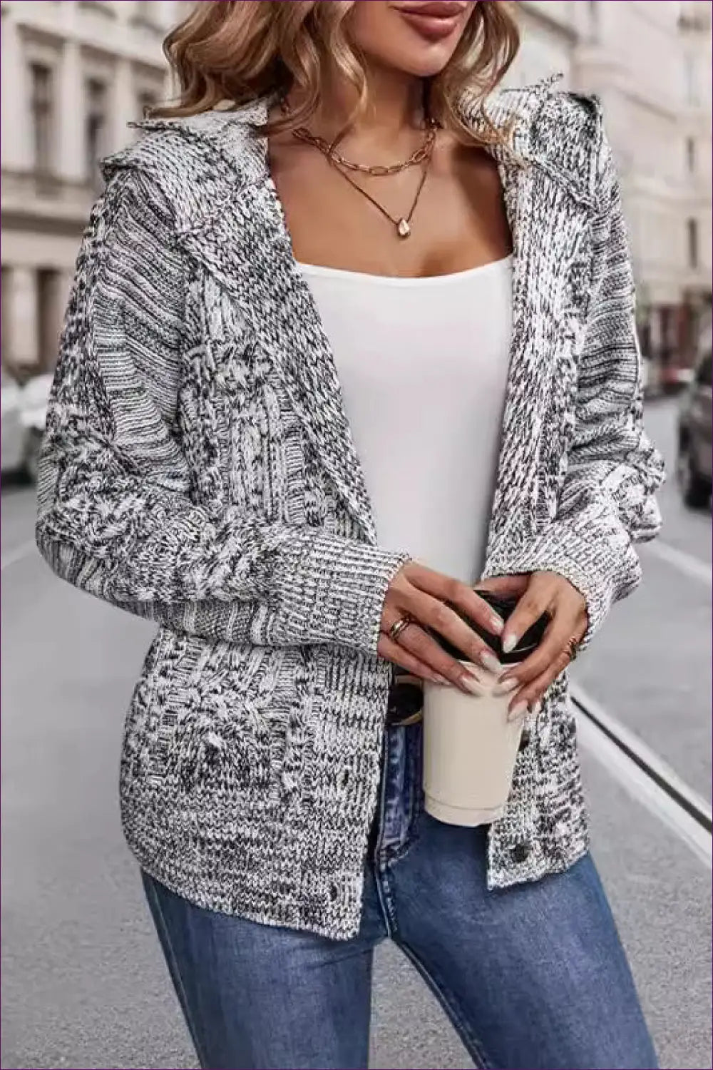 Cozy Knit Hooded Cardigan - Stay Warm in Style for Autumn, Casual, Everyday, Knit, Sweaters