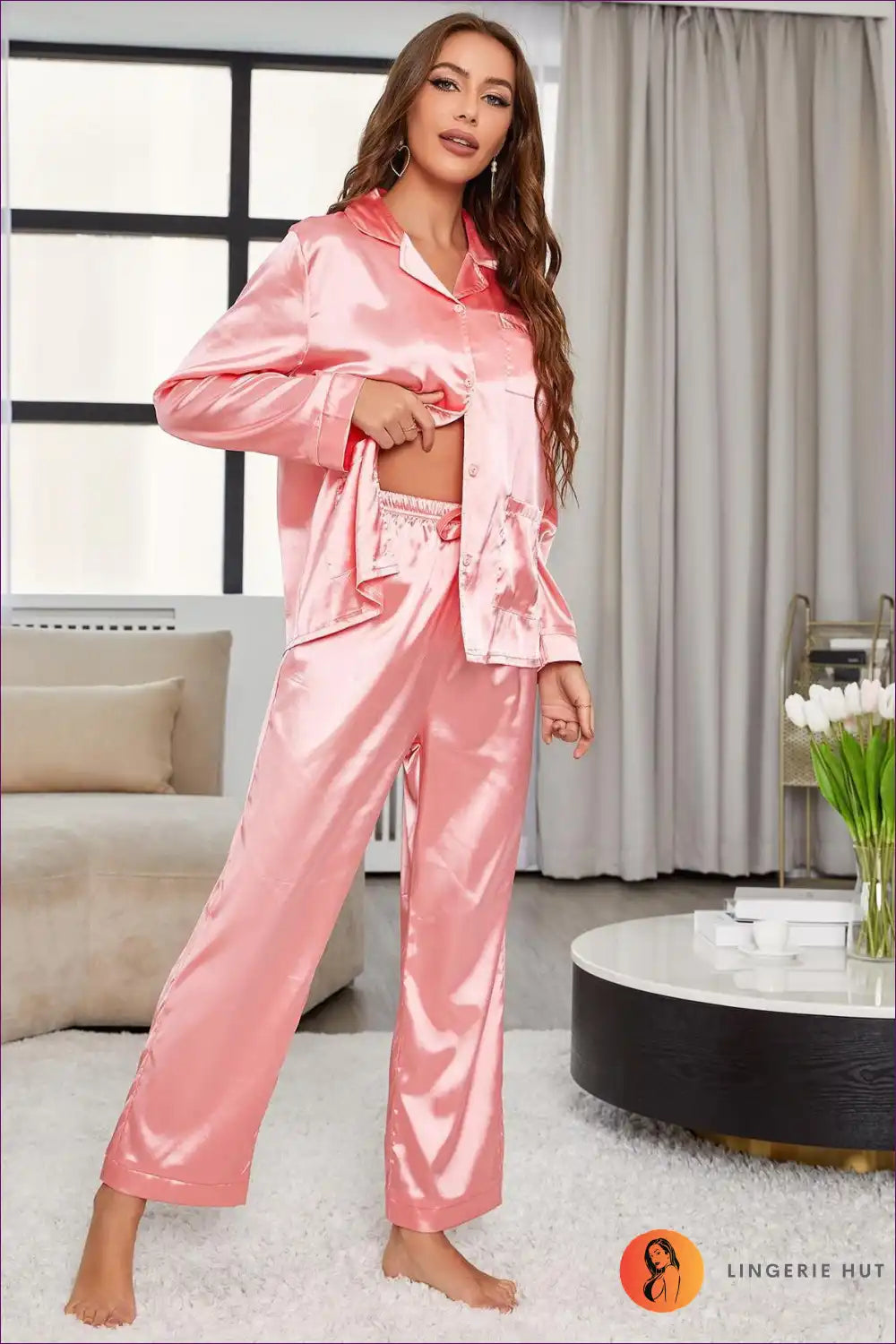 Stay Comfortable And Chic In This Lounge Pyjama Set Crafted From Soft Polyester With a Practical Pocket.