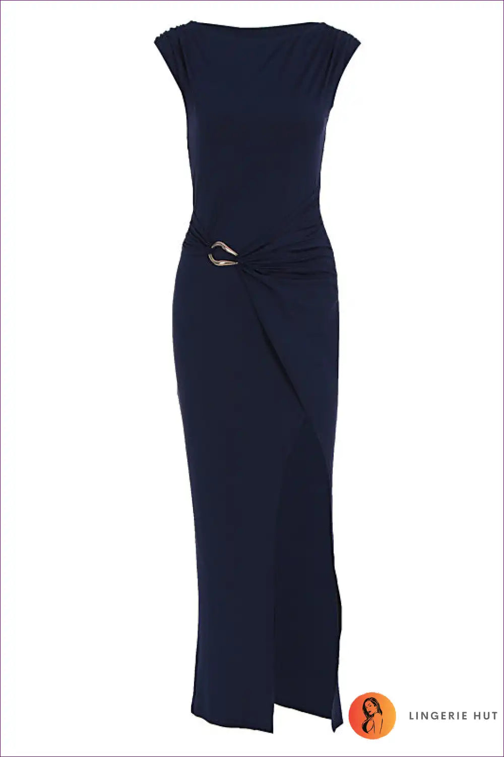 Crew Neck Maxi Dress with Ring Detail and Side Slit for Casual, Clubwear, Dress, Dresses, Evening Wear