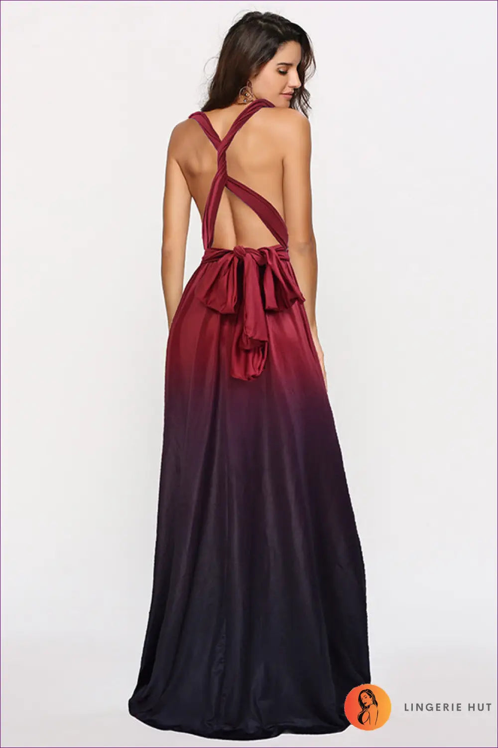 Crisscross Backless Maxi Dress - Celebration Glamour - s / Gradient Wine Red - Dresses - Lingerie Hut - Backless